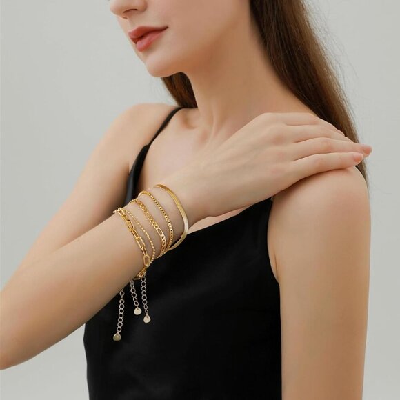 14K Gold Plated Bracelets for Women Dainty Stackable Chain Jewelry Gift - Picture 4 of 6